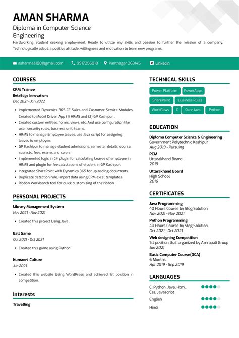 Computer Science Engineering Freshers Resume Template