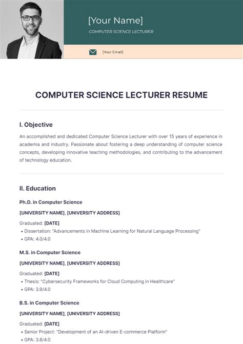 Computer Science Lecturer Resume Template