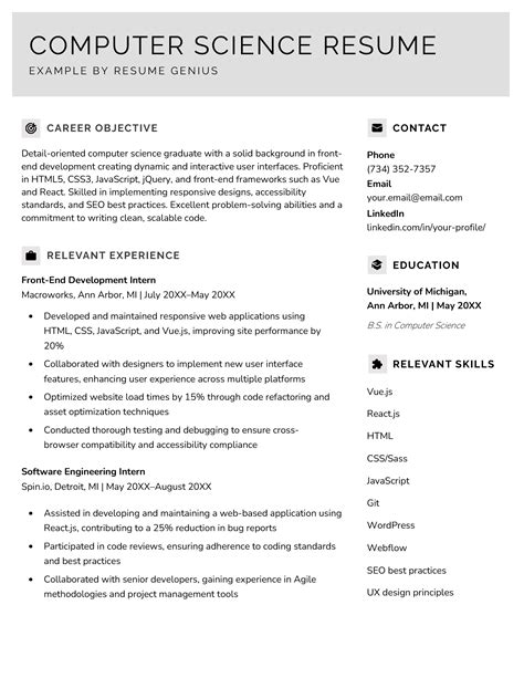 Computer Science Resume Objectives