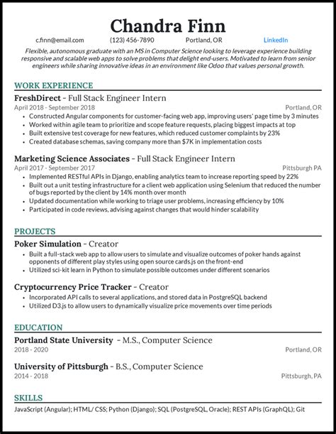 Computer Science Resume Sample