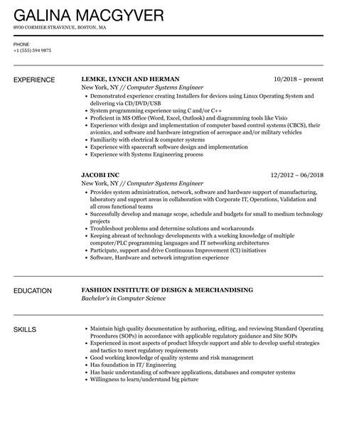 Computer Systems Engineer Resume Templates