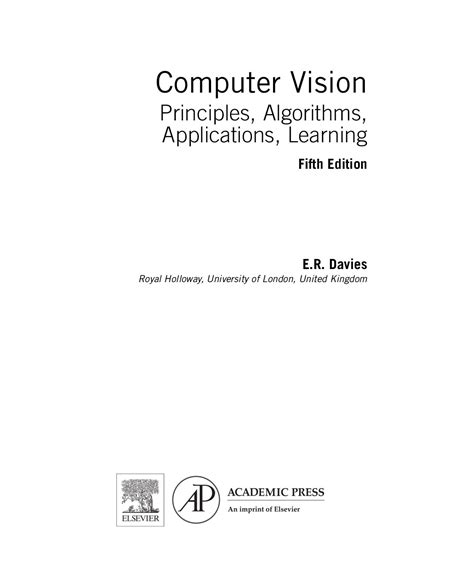 Computer Vision: Principles Algorithms Applications Learning Highlights