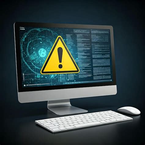 Computer with a warning sign on the screen