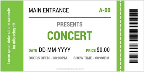 Concert Ticket Template Editable