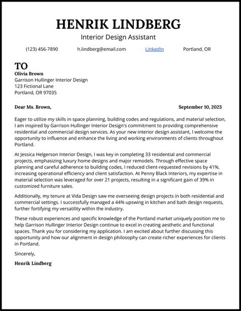 Conclusion cover letter for interior design position example