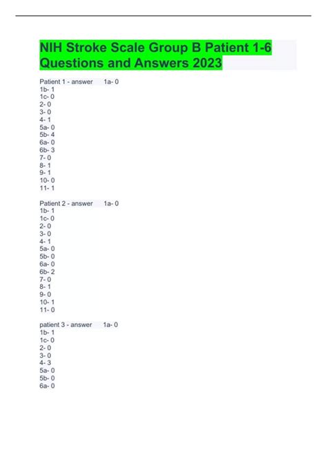 Conclusion NIH Stroke Scale Version B answers