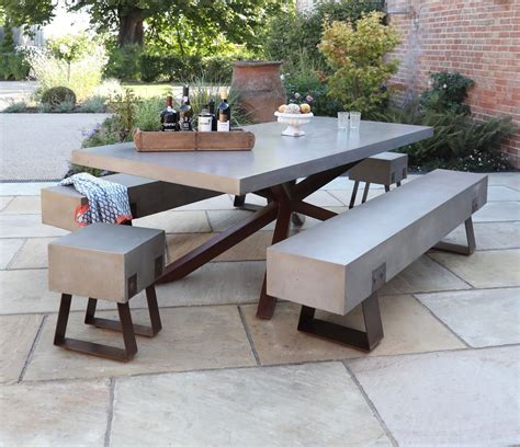Concrete patio set, table, two benches, excellent condition Patio