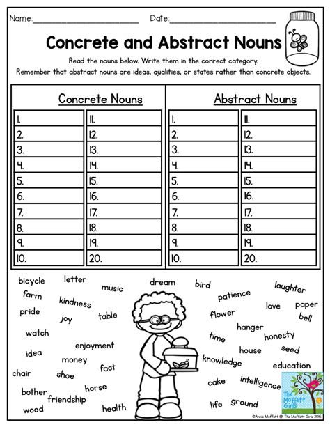 Concrete And Abstract Nouns Worksheets