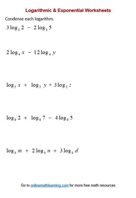 Condense And Expand Logarithms Worksheet