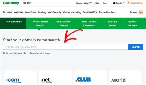 Conducting a Domain Name Search on GoDaddy