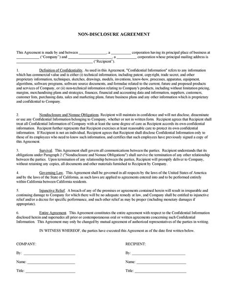 Confidentiality Non Disclosure Agreement Template