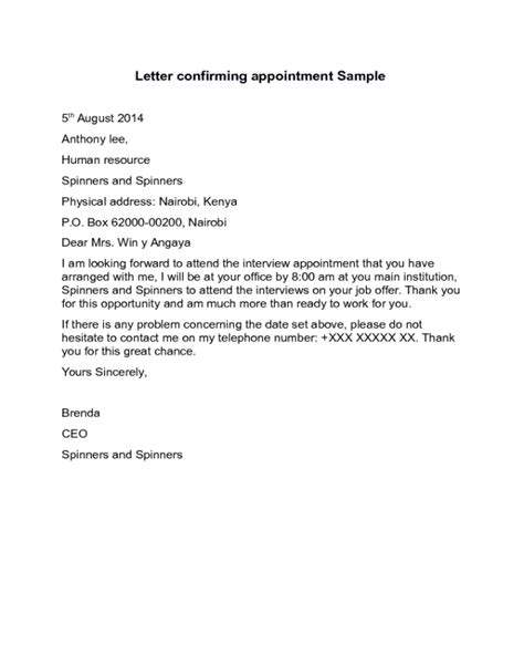 Confirmation Of Appointment Letter Template