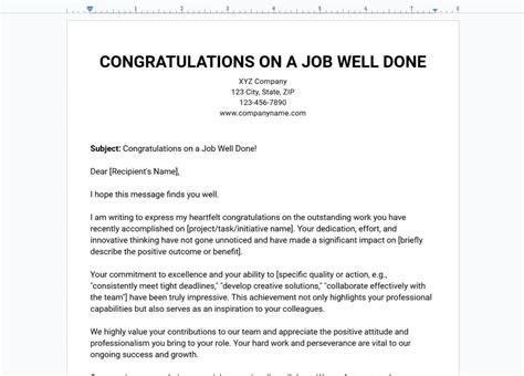 Congratulations On A Job Well Done Sample Letter
