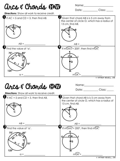 Congruent Chords And Arcs Worksheet Answer Key