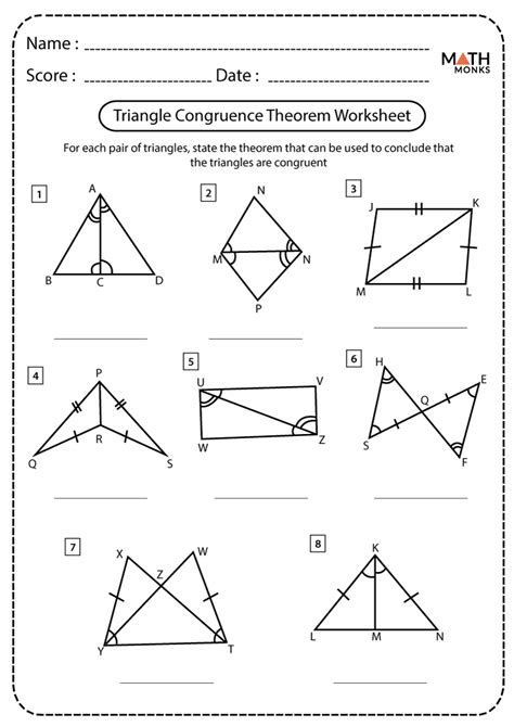 Congruent Triangle Theorems Worksheet