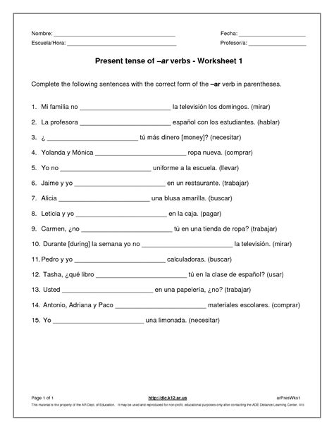 Conjugarte Worksheet Answer Key
