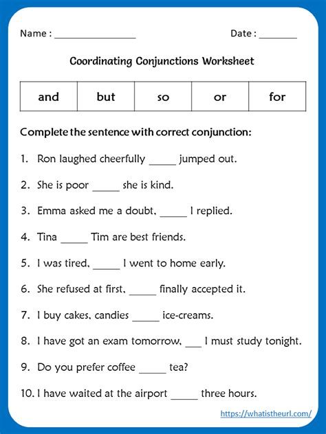 Conjunctions Worksheet Grade 5