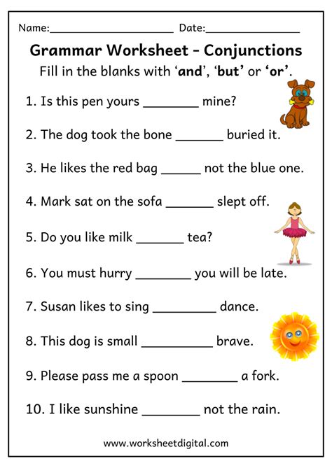 Conjunctions Examples Worksheets