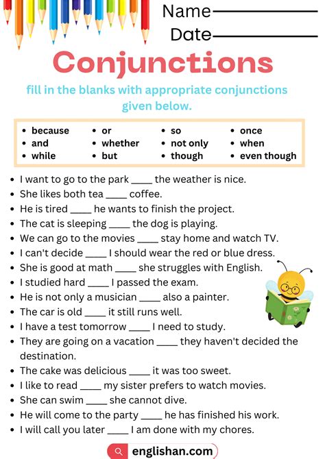 Conjunctions Exercises Worksheets