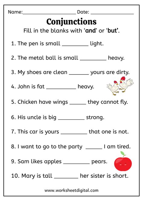 Conjunctions Worksheets And But Or