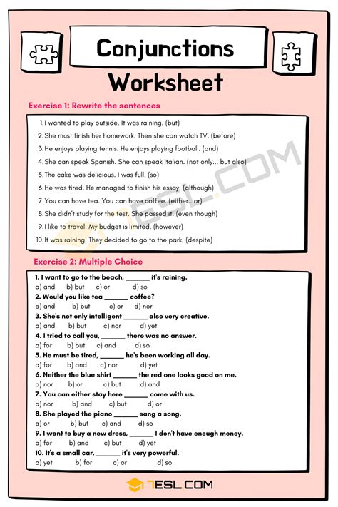 Conjunctions Worksheets Class 8