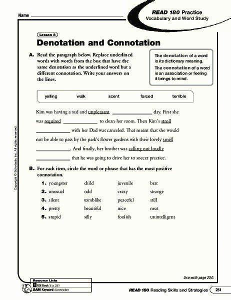 Connotation And Denotation Worksheet