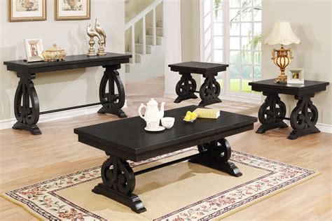 Crosley Furniture Braxton 3 Piece Coffee Table Set Matte Black Coffee Table, Console Table
