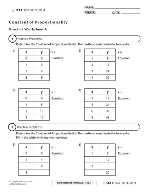 Constant Of Proportionality Worksheet 7th Grade Answer Key