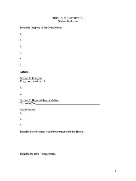Constitution Outline Worksheet Form - Fill Out and Sign Printable PDF