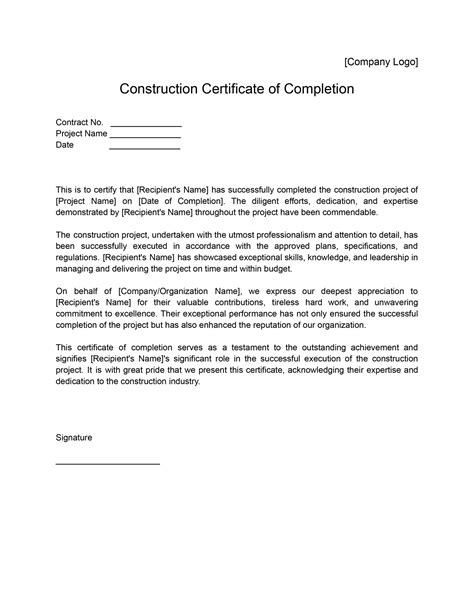 Certificate of Construction Completion [10+ Best Template Designs]