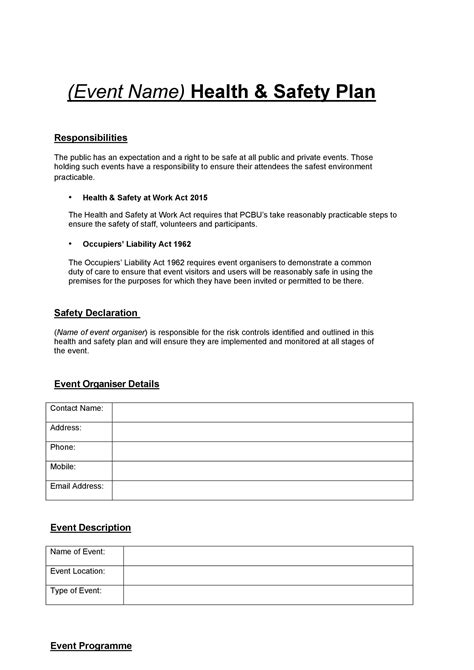 Construction Health And Safety Plan Template