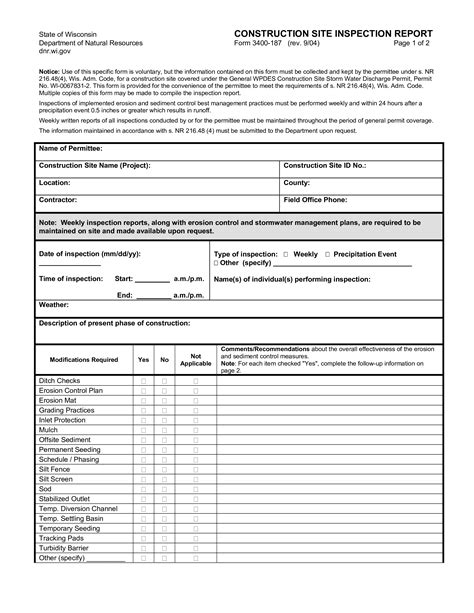 Construction Inspection Report Template [Free PDF] Word Apple Pages