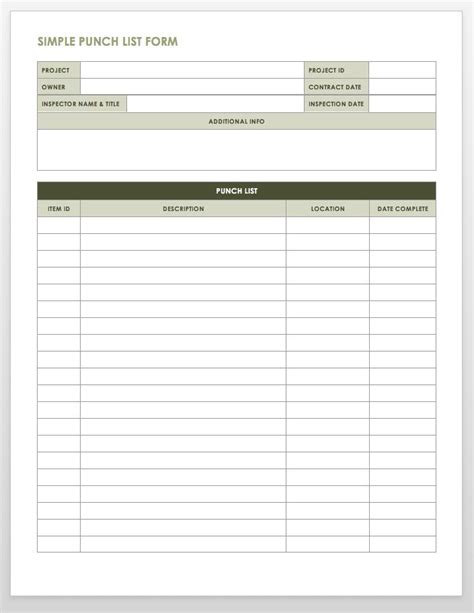 Construction Punch List Template Word