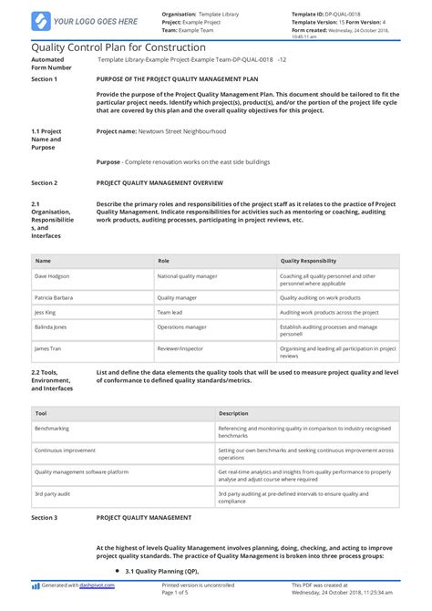 Construction Quality Management Plan Template Download in Word