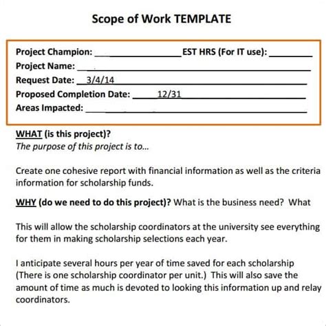 Construction Scope Of Work Template Excel