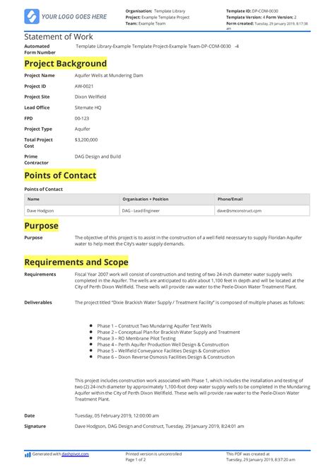 Construction Statement Of Work Template