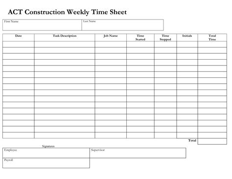Construction Time Sheets Template
