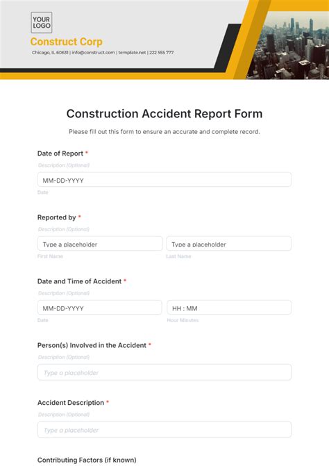 Construction Accident Report Template