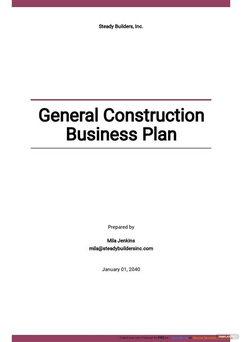 Construction Business Plan Template Free