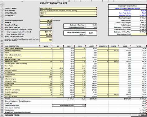 Construction Cost Estimate Template Excel