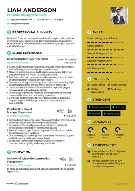 Construction Superintendent Resume