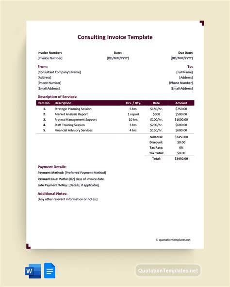 Consultant Hourly Invoice Template - Great Research