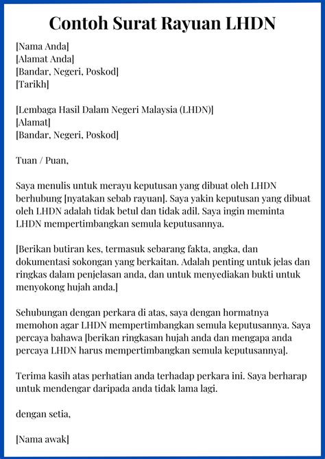 Contoh Surat Rasmi Rayuan