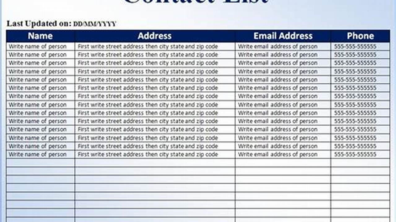 Free Google Sheets Contact Information Template for Excel