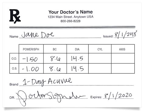 Contact Lens Prescription Template