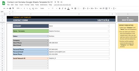 Contact List Template Google Sheets