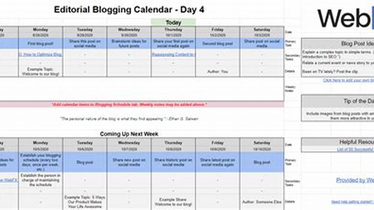 Content Calendar For Blog