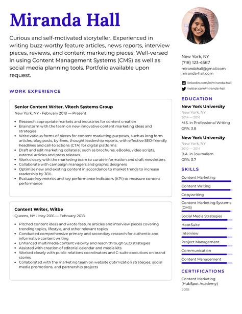 Content Writer Resume Template