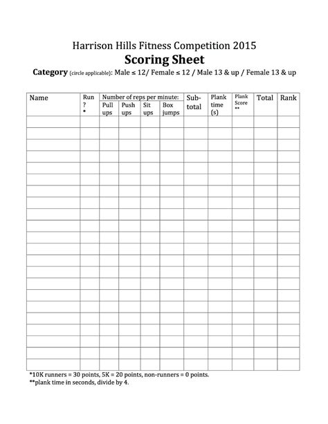 Contest Judging Form Costume Contest Score Sheet Template