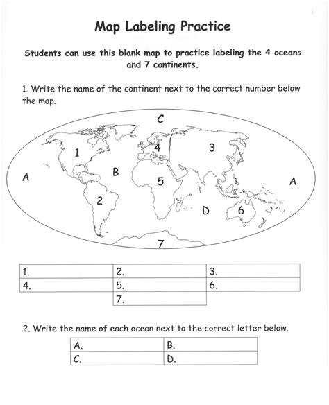 Continents And Oceans Labeling Worksheet